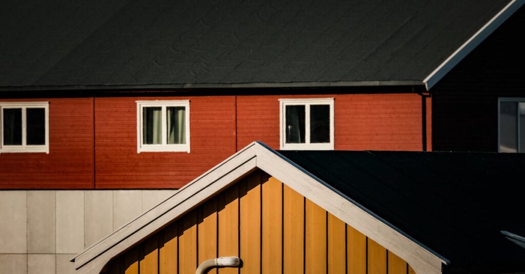Vivid red and yellow Scandinavian houses with a minimalist and modern style.